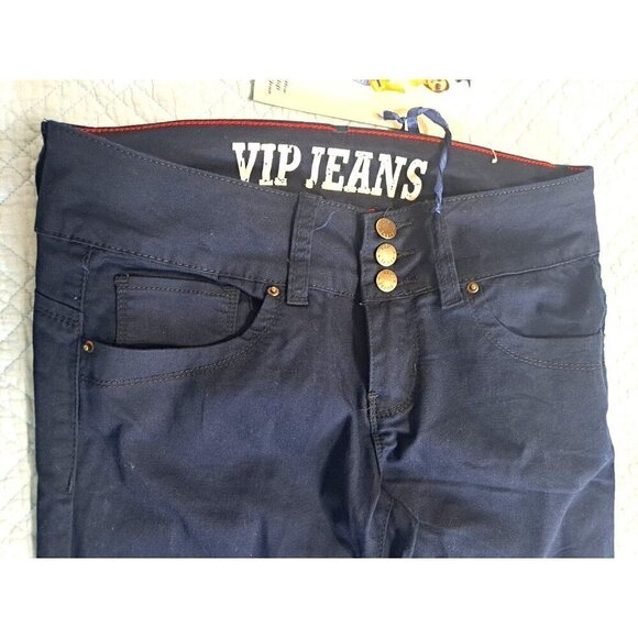 V.I.P. Jeans Juniors 7/8 Navy Blue 3 Button Buttlift Ankle Jeans New w/Tags - Picture 3 of 7